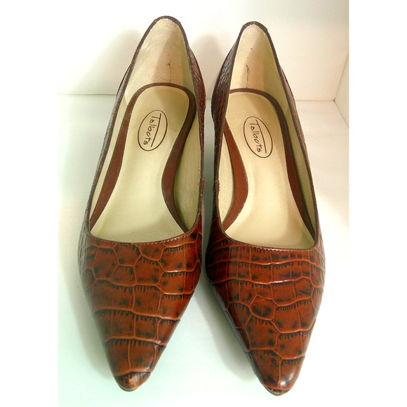 Talbots Women's Kitten Heel Reptile Brown Leather Pumps Pointed Toe 5 1/2 - Picture 4 of 7